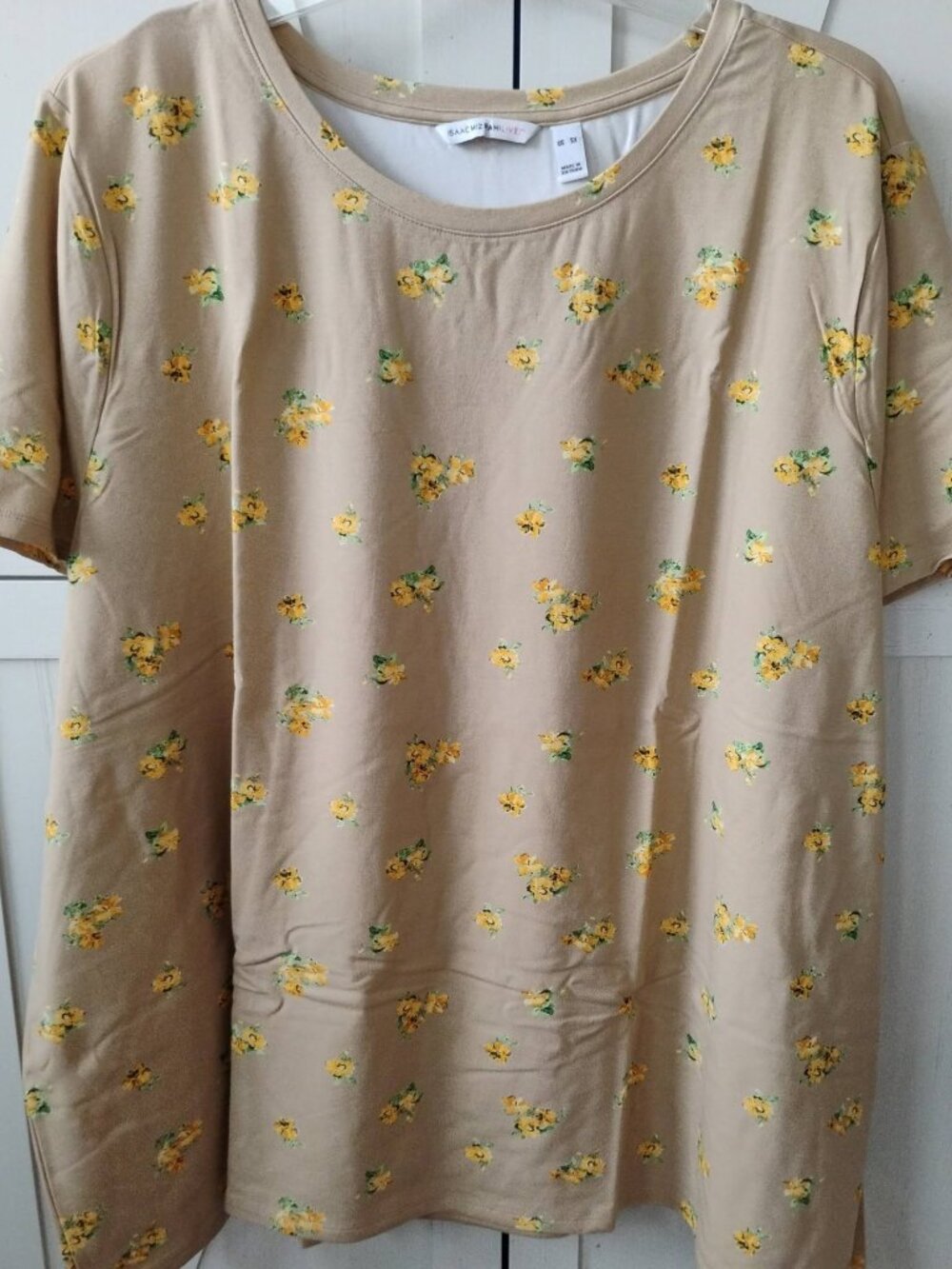 Isaac Mizrahi Live Tan Floral Ditzy Print Short Sleeve Tee- Cotton/Modal- NWT-5X